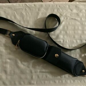 Black Pebbled Leather Crossbody Strap Bag
